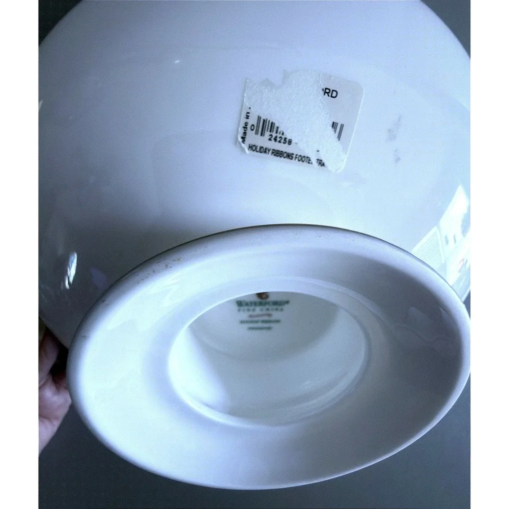Waterford Low Compote Dessert Riser Stand Holiday Ribbons Fine China NOS 8.25